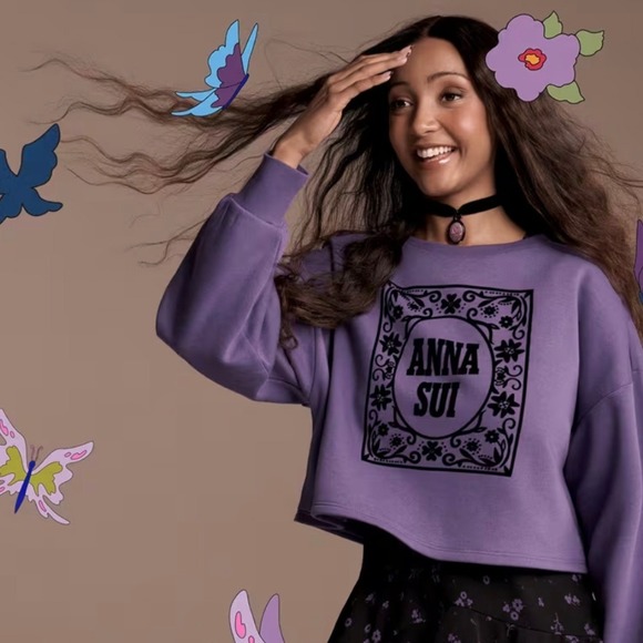 Old Navy x Anna Sui Cropped Fleece Graphic Sweatshirt NWT - Picture 3 of 14